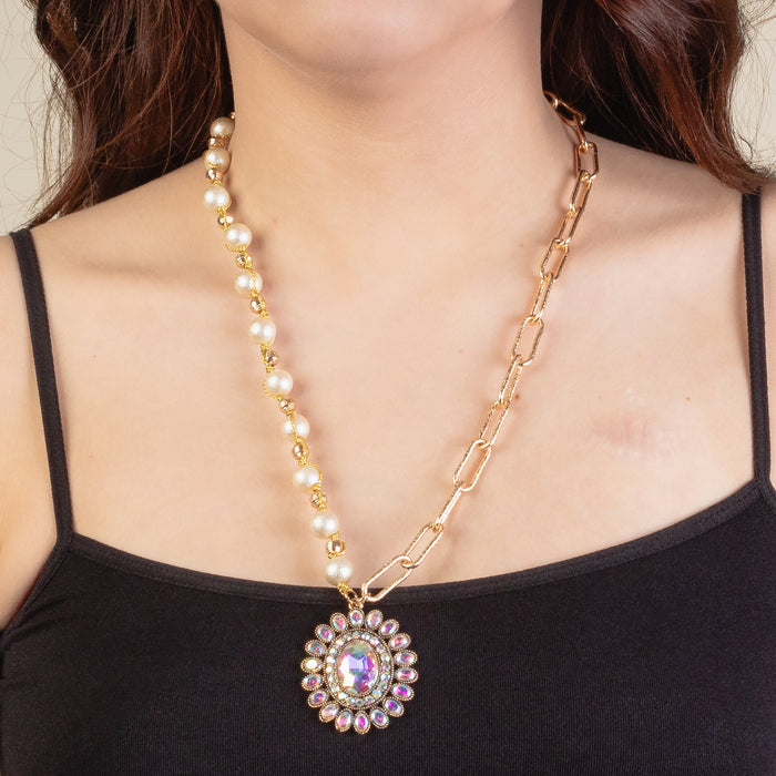 1258 - Crystal Pendant Necklace - White