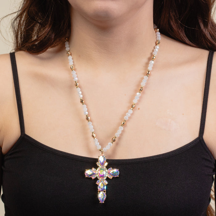 1277 - Crystal Cross Necklace - AB