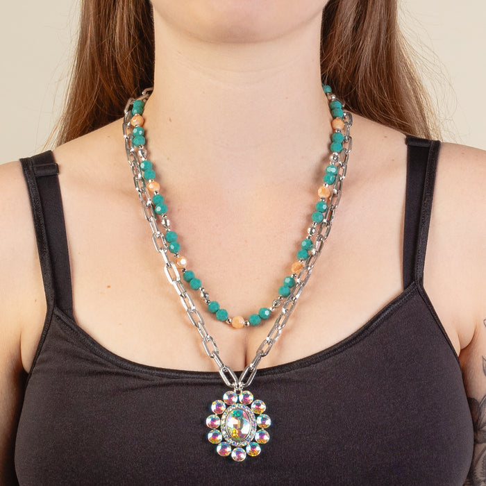 1299 - Layered Crystal Necklace - Turquoise