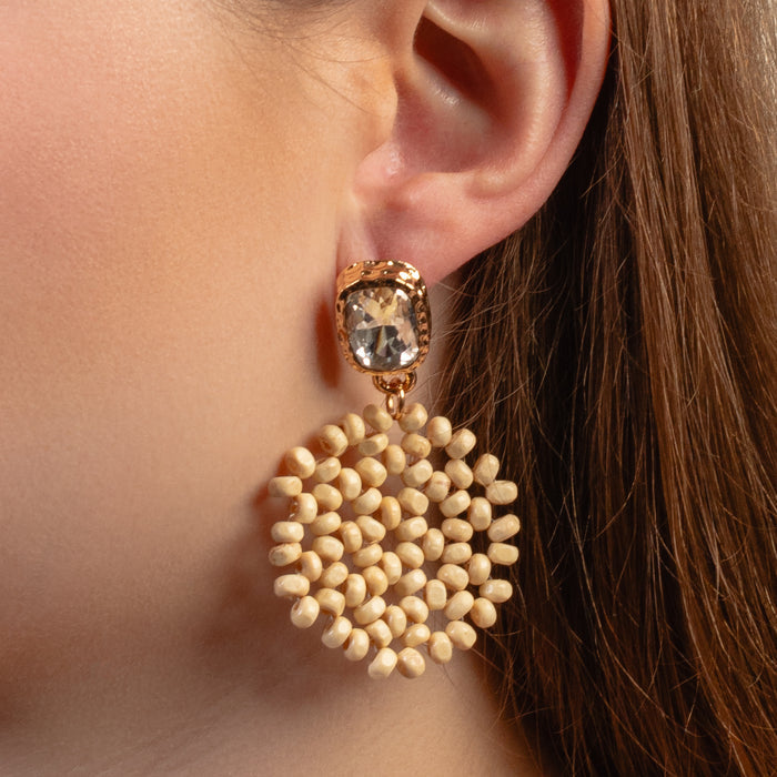 1374 - Western Beaded Earrings - Beige