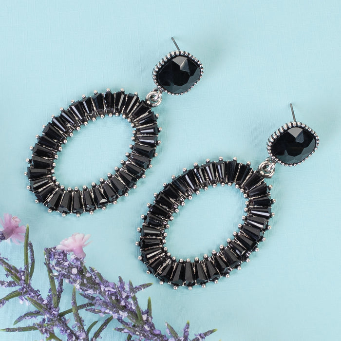 1390 - Crystal Drop Earrings - Black