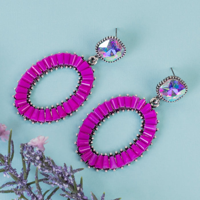 1390 - Crystal Drop Earrings - Fuchsia