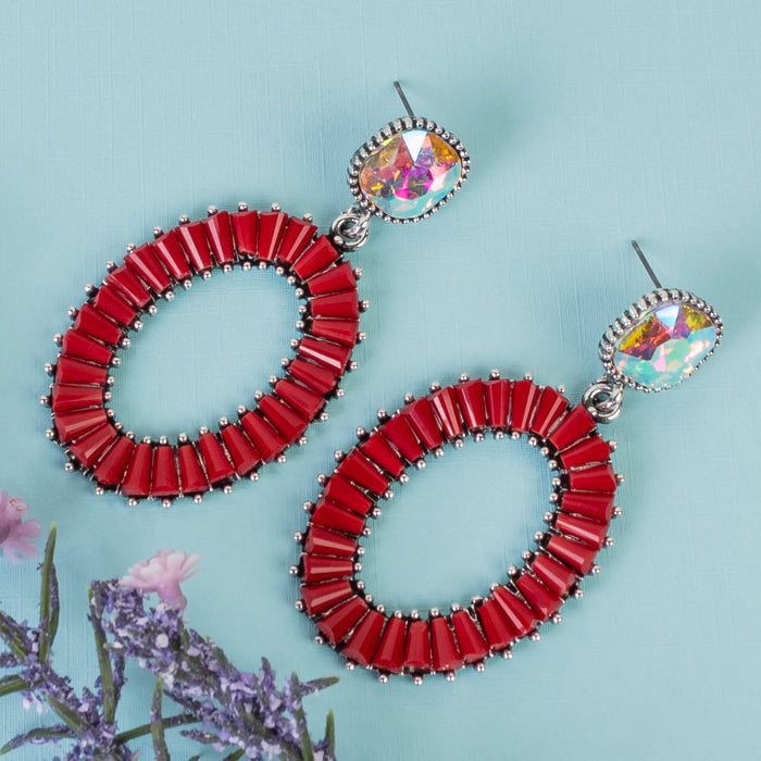 1390 - Crystal Drop Earrings - Red