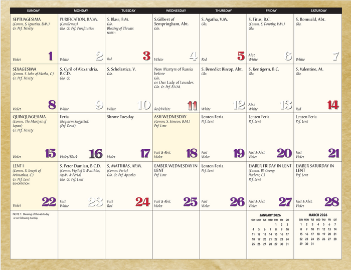 2026 Ordo Kalendar