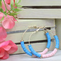 3018 - Rubber Beaded Hoop Earrings - Turquoise Pink