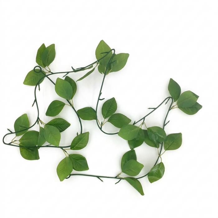Artificial green leaf vine on a white background