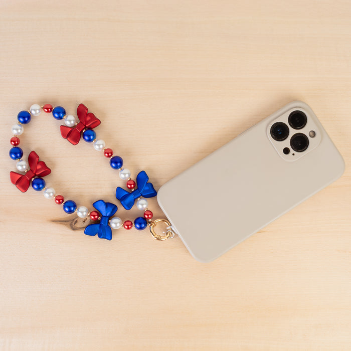 70972 - USA Beaded Bow Phone Wristlet - Red White & Blue