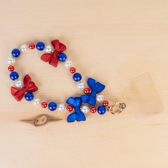 70972 - USA Beaded Bow Phone Wristlet - Red White & Blue
