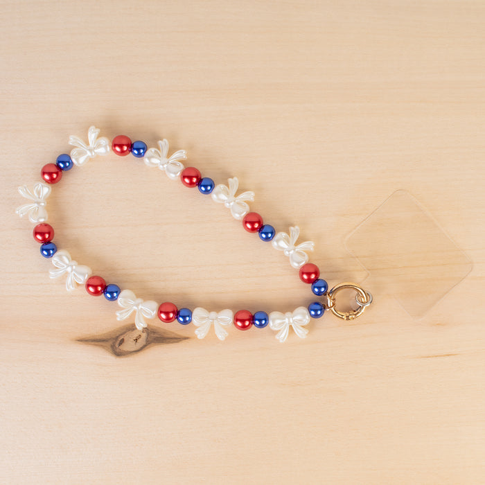70974 - USA Beaded Bow Phone Wristlet - Red White & Blue