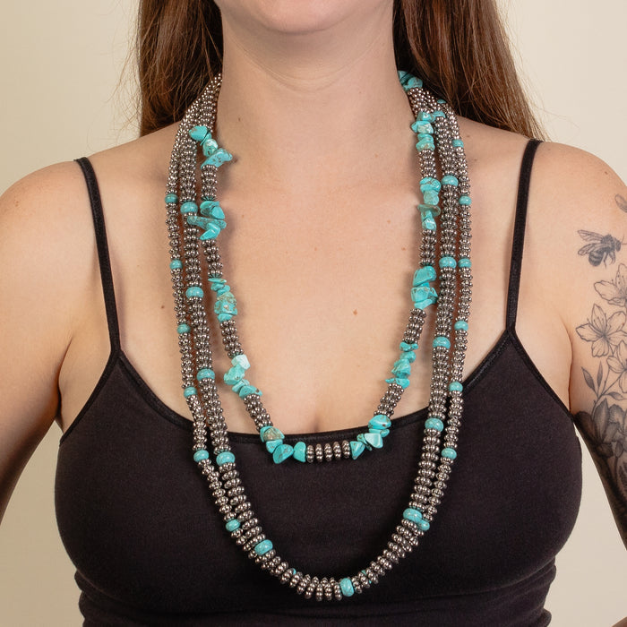 72492 - Squash Blossom Necklaces - Silver Turquoise