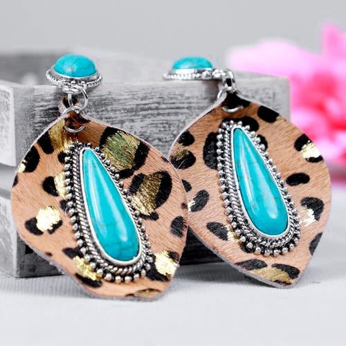 73982 - Leopard and Turquoise Earrings - Turquoise