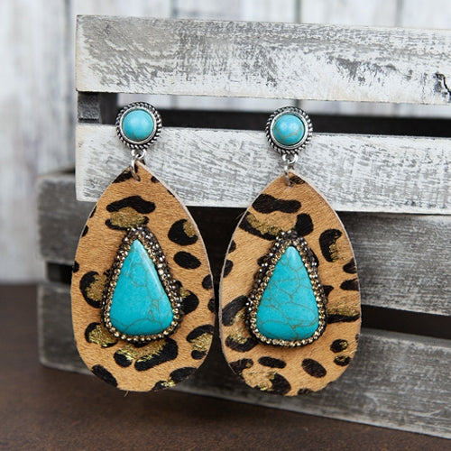 73997 - Leopard and Turquoise Earrings - Leopard