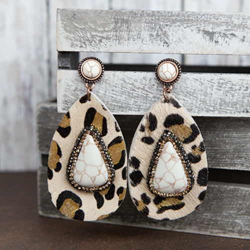 73997 - Leopard Earrings - Beige