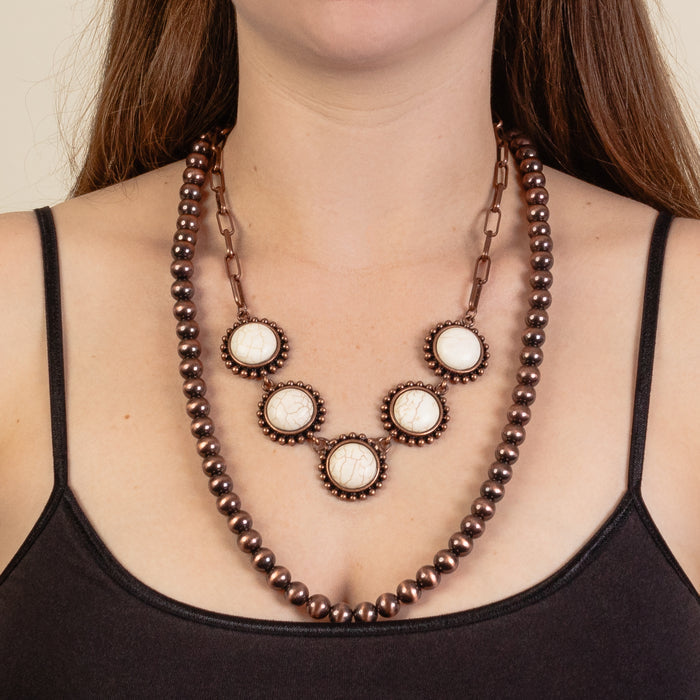 92090 - Layered Squash Blossom Necklace - Ivory & Copper