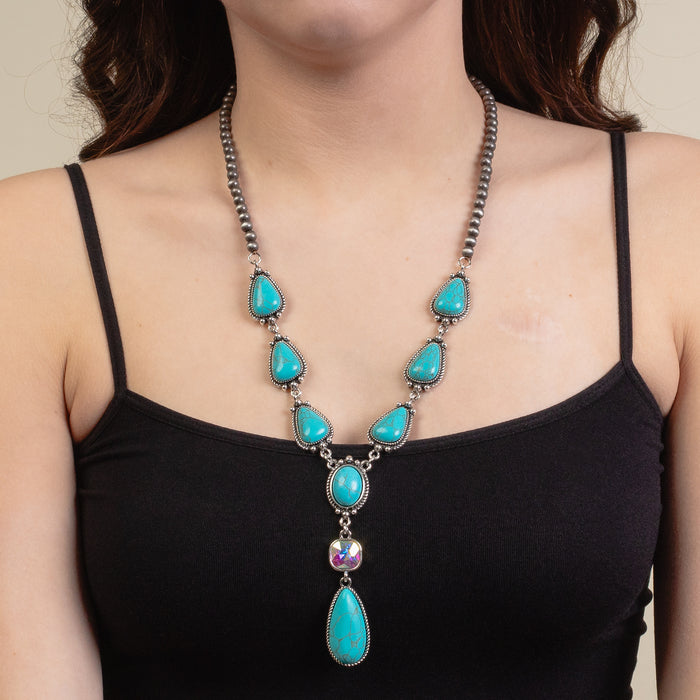 92132 - Squash Blossom Necklace - Turquoise & Silver