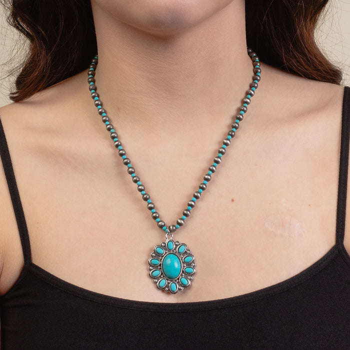 92195 - Squash Blossom Necklace - Turquoise & Silver