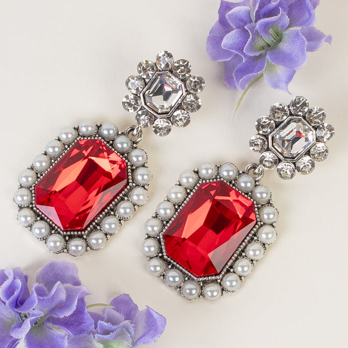 93407 - Crystal Earrings - Red