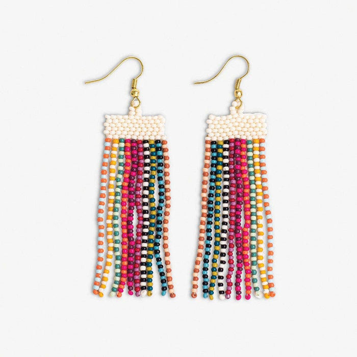 Adaline Alternating Two-Tone Strands Beaded Fringe Earring Multicolor Wholesale
