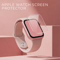 Coconut Lane Apple Watch screen protector on a pink geometric background with a matching pink Apple Watch.