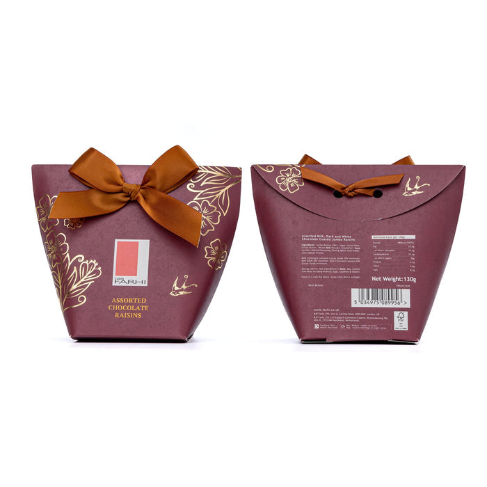Assorted Chocolate Raisins in Bow Box, Palm Oil Free, 130g