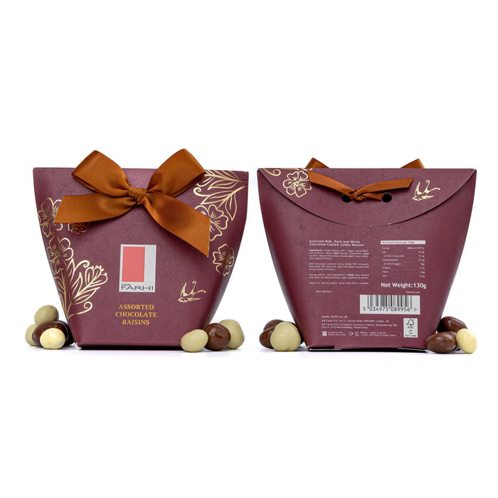 Assorted Chocolate Raisins in Bow Box, Palm Oil Free, 130g