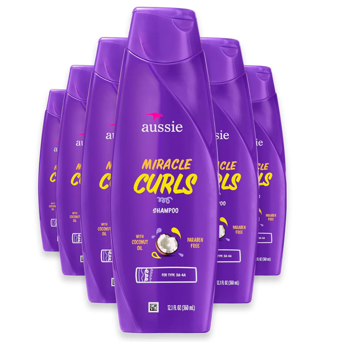 Aussie Miracle Curls Shampoo with Coconut & Jojoba Oil - 12.1 oz - 6 Pack