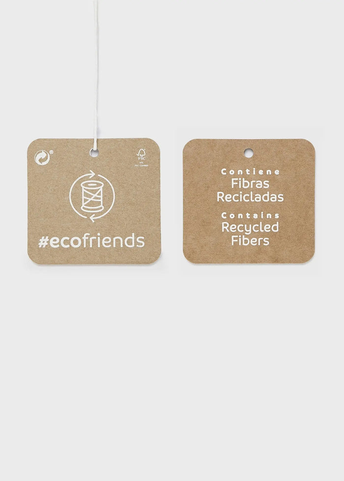 Mayoral product tag detail for baby girl knit and tulle dress with recycled polyester information.