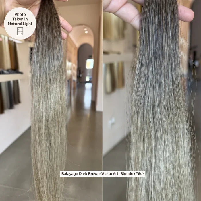 Balayage Dark Brown (#2) to Ash Blonde (#60C) 100g Weft