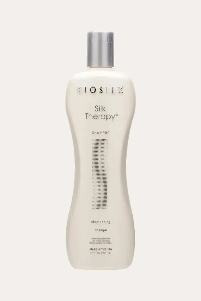 BioSilk Silk Therapy Professional Salon Shampoo 12 FL OZ (355 mL) - Front and Back Product View, Best Silk Protein Shampoo, Gentle Daily Shampoo, Shampooing Champú, Sulfate and Paraben Free, Full Ingredients, Made in USA