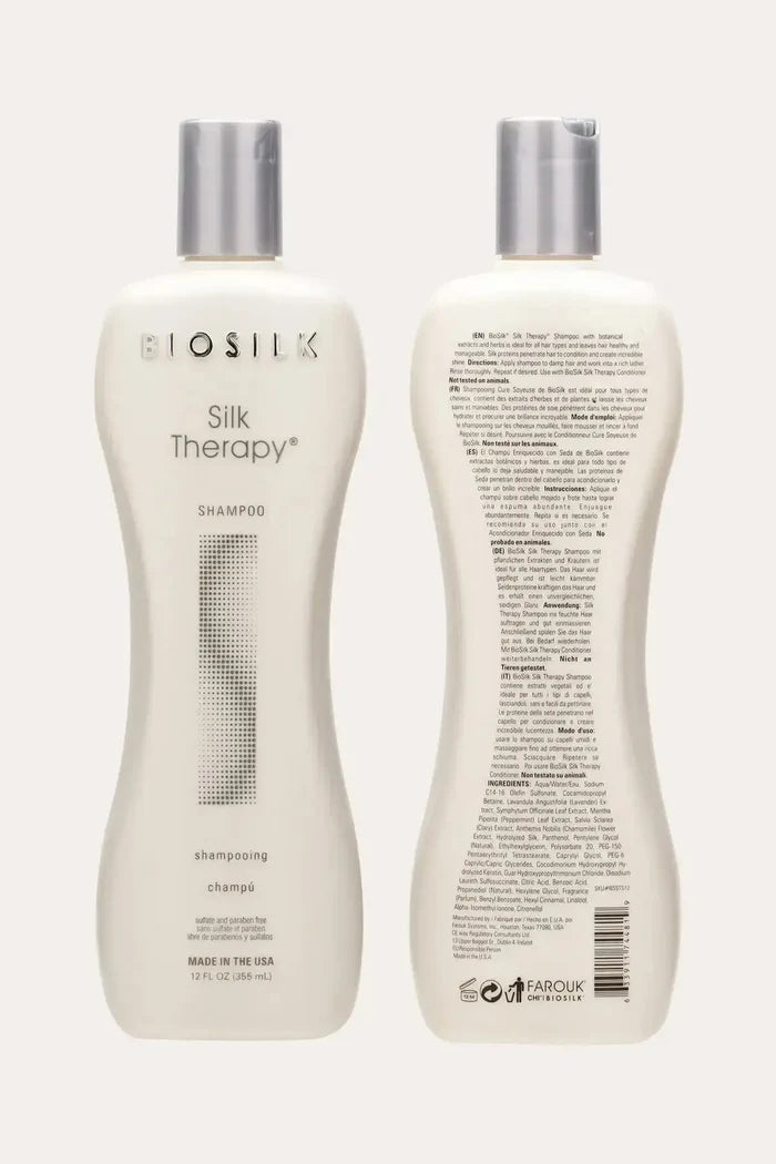 BioSilk Silk Therapy Best Silk Protein Shampoo 12 FL OZ (355 mL) - Professional Salon Shampoo, Gentle Daily Shampoo, Sulfate and Paraben Free, Made in USA, White Bottle with Silver Cap