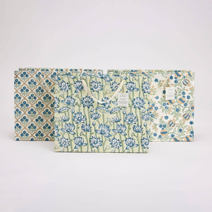 Block Printed Gift Bags (Large) - Indigo - Magnolia Lane co. Home + Garden + Gift