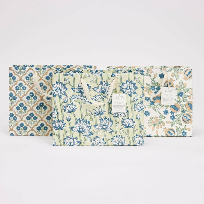 Block Printed Gift Bags (Medium) - Indigo - Magnolia Lane co. Home + Garden + Gift