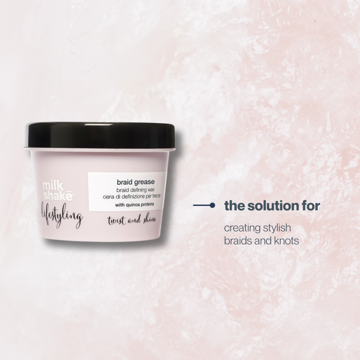 Jar of milk_shake  styling braid grease on a pink textured background