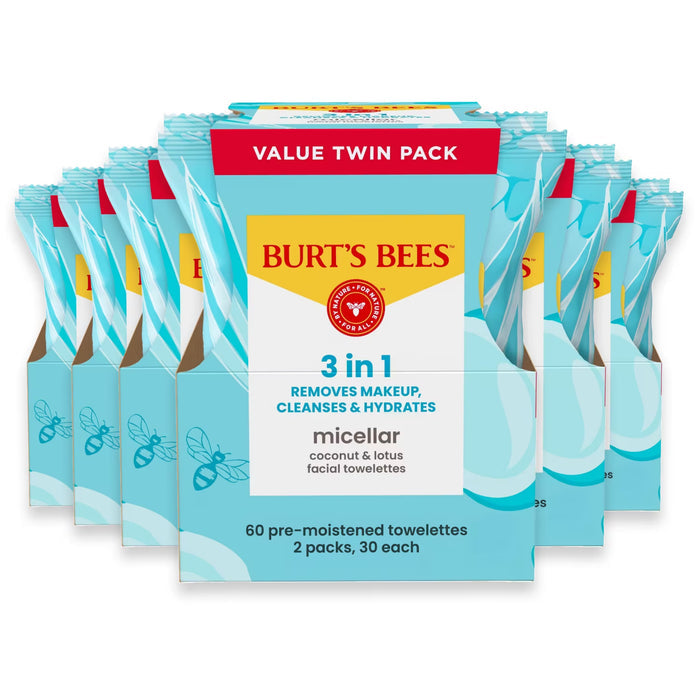 Burt's Bees Micellar Coconut & Lotus Facial Towelettes 30 Ct - Twin Pack - 6 Pack