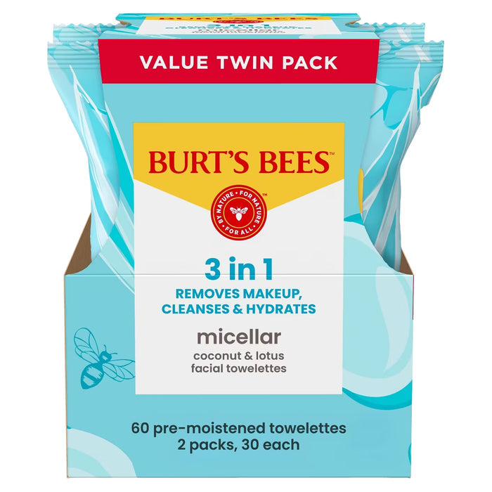 Burt's Bees Micellar Coconut & Lotus Facial Towelettes 30 Ct - Twin Pack - 6 Pack