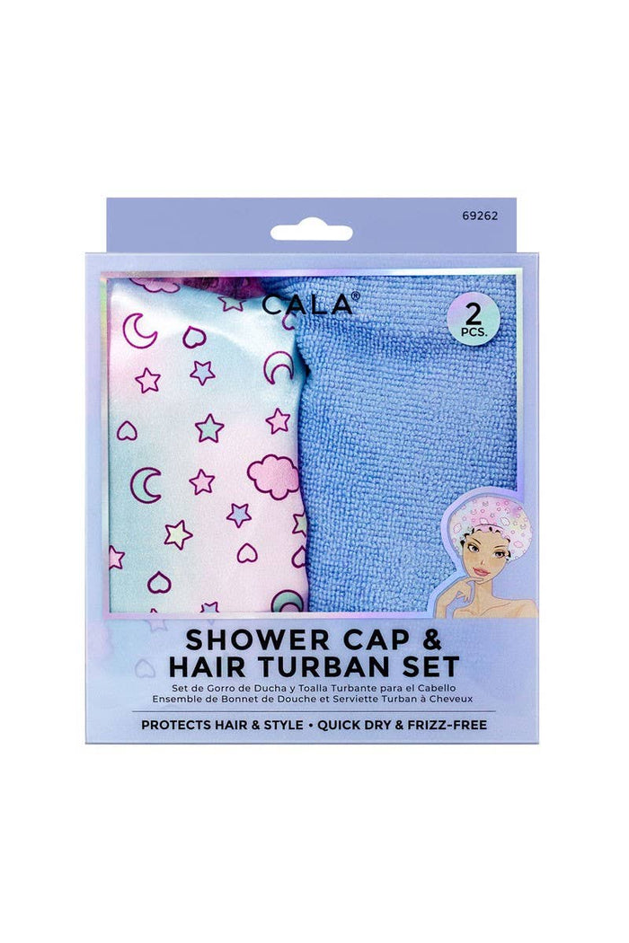 CALA 69262 Star Moon 2pc Shower Cap & Hair Turban Set - 6set