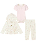 Calvin Klein Baby Girls Floral Sketch Interlock Cardigan and Joggers, 3 Piece Set - Cream, Pink