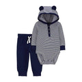 Carter's Baby Boys Cotton Striped Hooded Bodysuit & Pants, 2 Piece Set - Navy