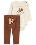 Carter's Baby Cotton My First Thanksgiving Bodysuit & Pants, 2 Piece Set - Ivory/Brown