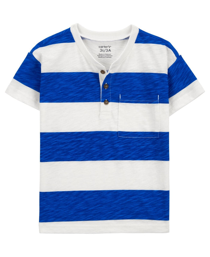 Carter's Boys Striped Jersey Henley - Blue