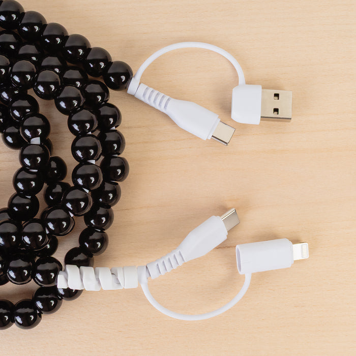 CC59 - 4-in-1 Extra Long Beaded Charging Cable - Black
