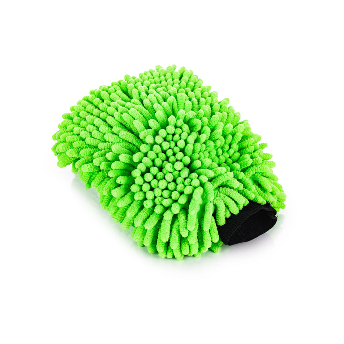 Chenille Mitt lime green on a white background.