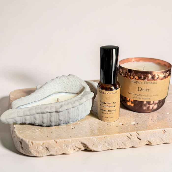 Coastal Home Escape Set | Vegan Sea Salt & Driftwood Candle Gift