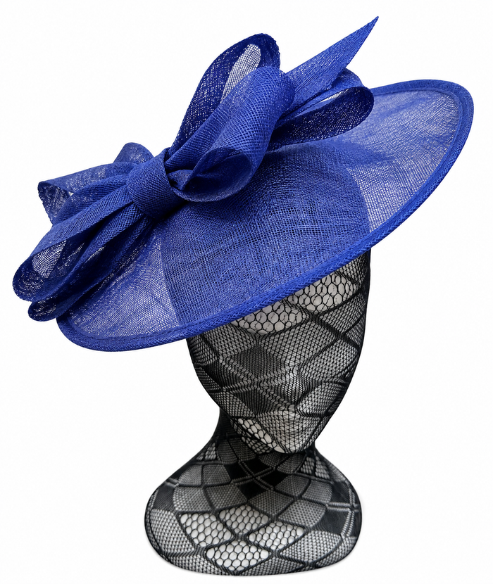 Cobalt Blue Bow Adorned Large Disc Fascinator