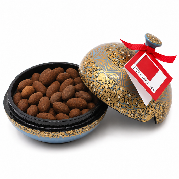 Cocoa Dusted Dark Chocolate Almonds in a Handmade Bonbonnière, Palm Oil Free, 130g
