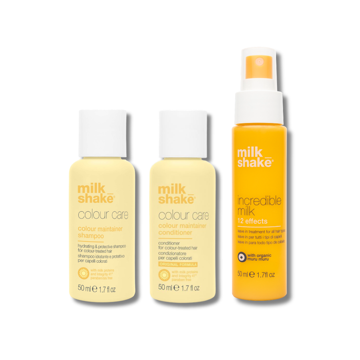 three milk_shake mini colour care bottles on a white background