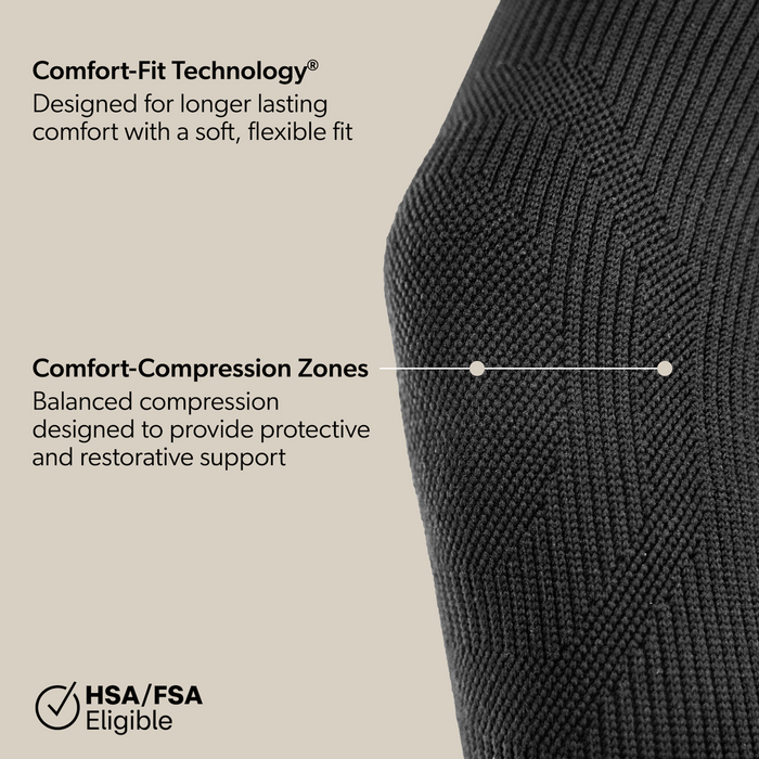 The bursitis knee compression brace features our tradmarked comfort fit technology designed for longer last comfort witha. soft flexible fit