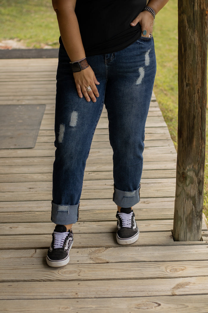 Dark Wash High Rise Boyfriend Jeans