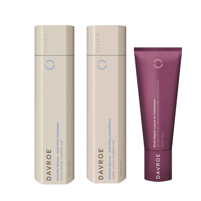 Davroe Smooth Senses Anti-Frizz Shampoo, Conditioner & Ends Repair Leave-in Treatment