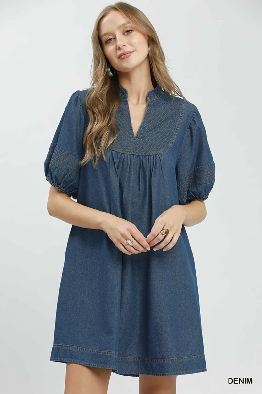 Denim Darling Chambray Puff Sleeve Dress